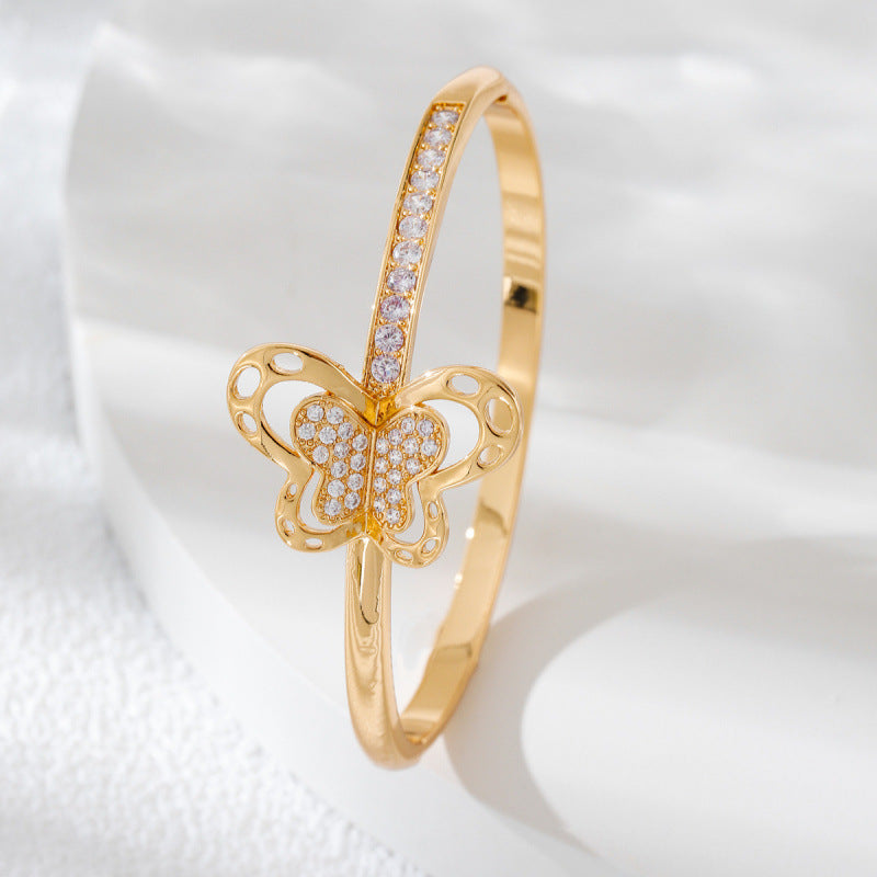 Three-dimensional Butterfly Bangle In Electroplated Copper, Pastoral Style For Women