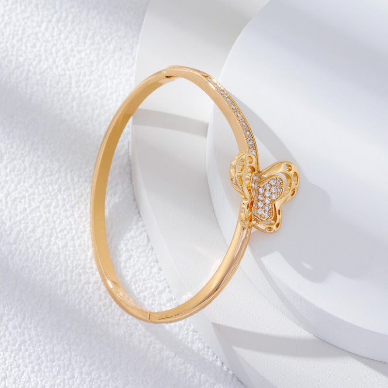Three-dimensional Butterfly Bangle In Electroplated Copper, Pastoral Style For Women