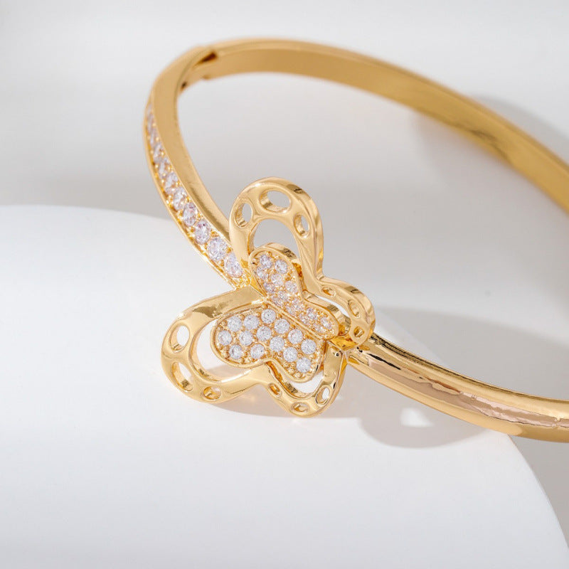 Three-dimensional Butterfly Bangle In Electroplated Copper, Pastoral Style For Women
