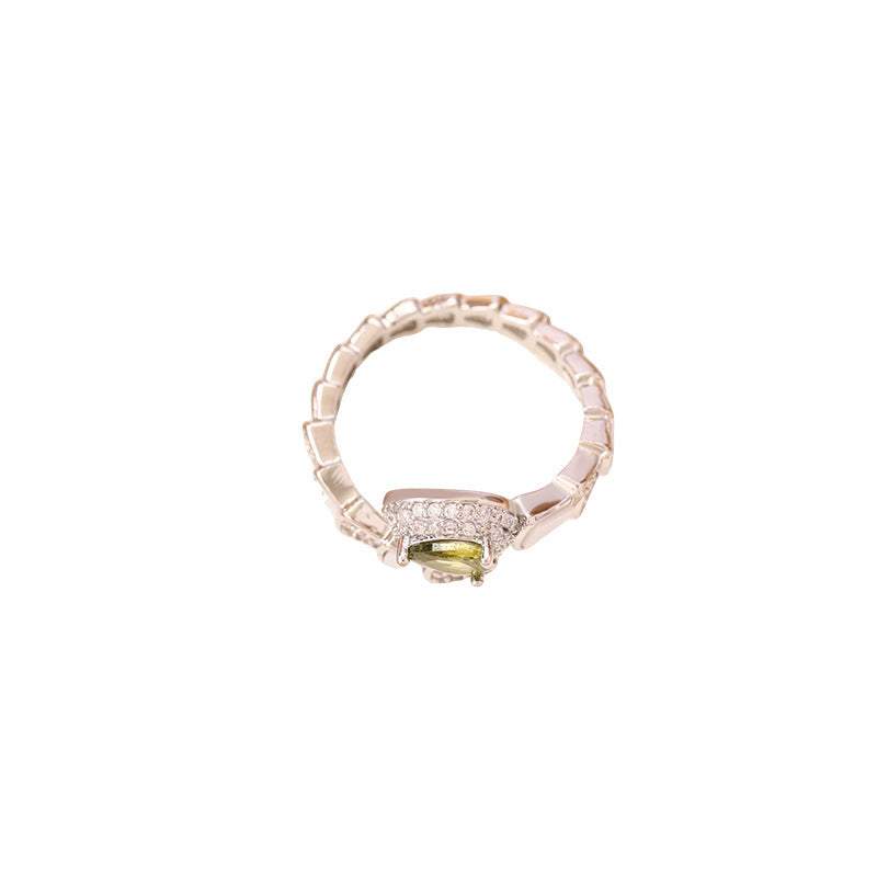 Retro Style Snake Open Ring For Women In Electroplated Copper With Zircon Inlay