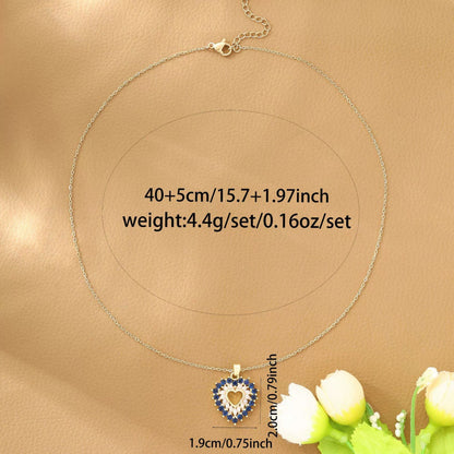 Heart Shape Copper Necklace For Women With Zircon Inlay And Bezel Setting On Cable Chain