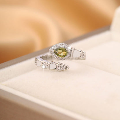 Retro Style Snake Open Ring For Women In Electroplated Copper With Zircon Inlay
