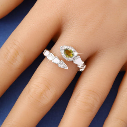Retro Style Snake Open Ring For Women In Electroplated Copper With Zircon Inlay
