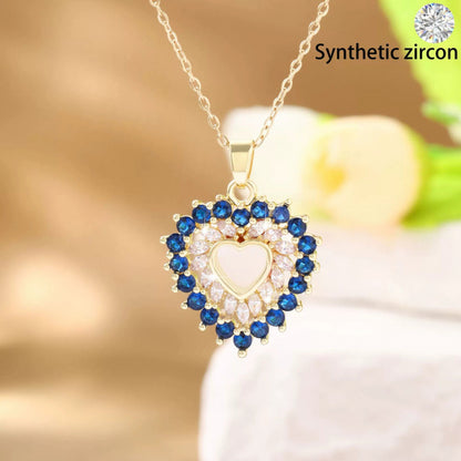 Heart Shape Copper Necklace For Women With Zircon Inlay And Bezel Setting On Cable Chain