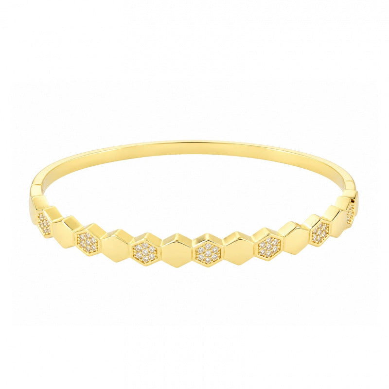 Elegant Honeycomb Bangle In Electroplated Copper Featuring A Stylish Gold Plating Process