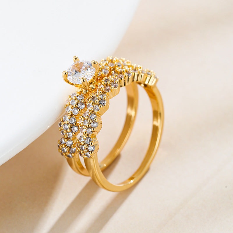 Simple Style Geometric Rings For Women In Electroplated Copper With Zircon Inlay