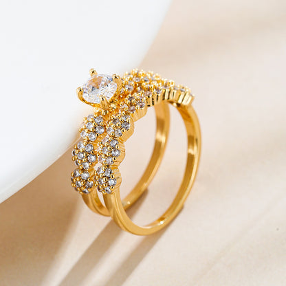 Simple Style Geometric Rings For Women In Electroplated Copper With Zircon Inlay