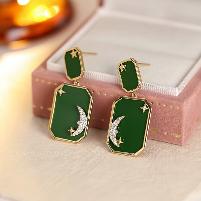 Star For Women Gold Stud Earrings Featuring Copper Ear Pins And Zircon Inlay