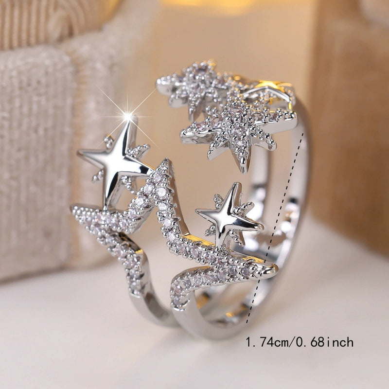 Women’s Star Open Ring In White With Electroplated Copper And Zircon Inlay