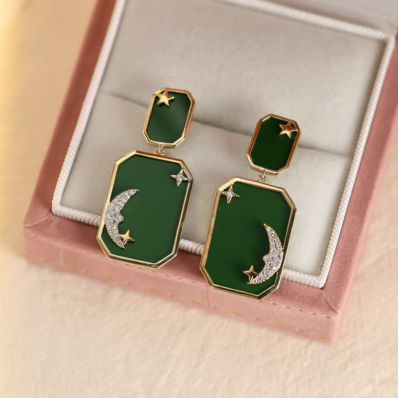 Star For Women Gold Stud Earrings Featuring Copper Ear Pins And Zircon Inlay
