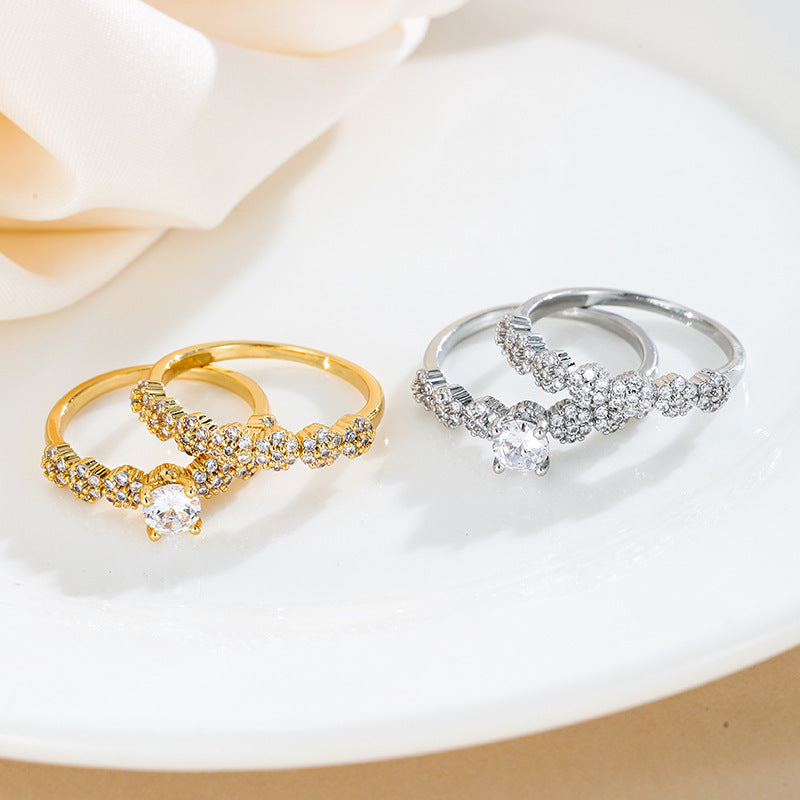 Simple Style Geometric Rings For Women In Electroplated Copper With Zircon Inlay