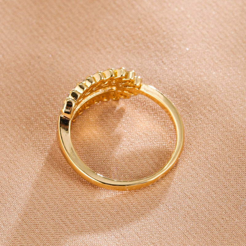 Leaves Open Rings For Women In , Electroplated Copper With White Finish