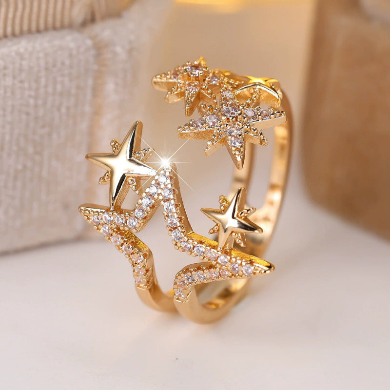 Women’s Star Open Ring In White With Electroplated Copper And Zircon Inlay