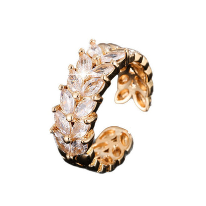 Women’s Open Rings Featuring Grain Pattern, Electroplated Gold Plating On Copper With Zircon Inlay, Available In Gold