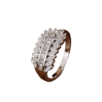 Leaves Open Rings For Women In , Electroplated Copper With White Finish