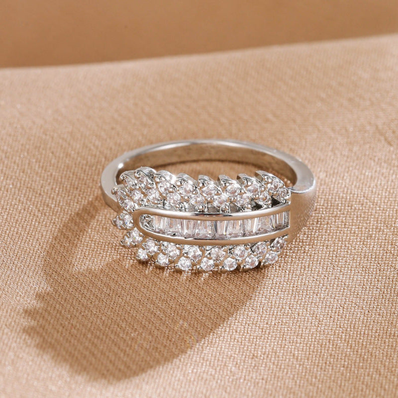 Leaves Open Rings For Women In , Electroplated Copper With White Finish