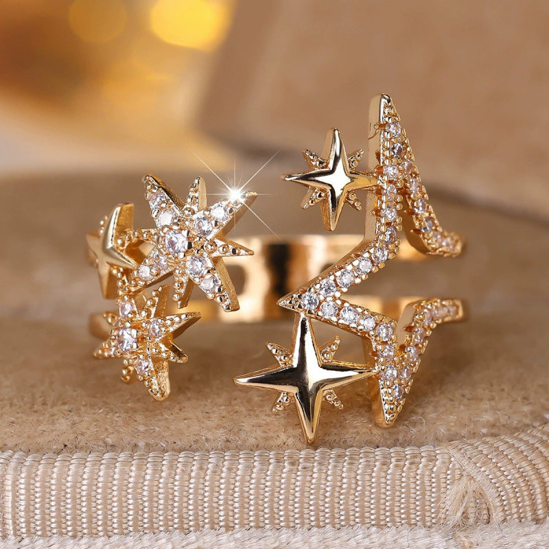 Women’s Star Open Ring In White With Electroplated Copper And Zircon Inlay