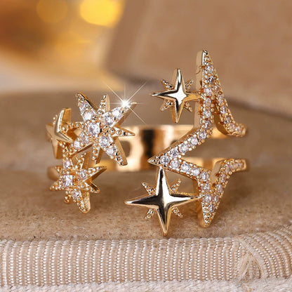 Women’s Star Open Ring In White With Electroplated Copper And Zircon Inlay