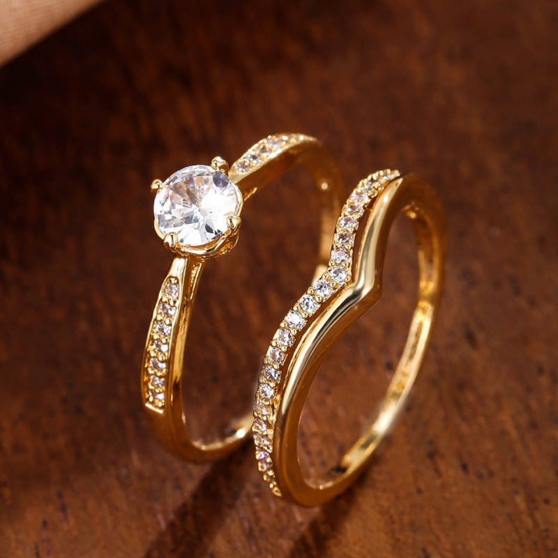 Sweet Couple Rings Featuring Zircon Inlay, Elegant Letter Pattern Design, 1 Pair
