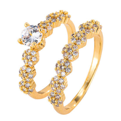 Simple Style Geometric Rings For Women In Electroplated Copper With Zircon Inlay