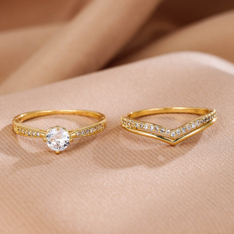 Sweet Couple Rings Featuring Zircon Inlay, Elegant Letter Pattern Design, 1 Pair