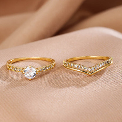 Sweet Couple Rings Featuring Zircon Inlay, Elegant Letter Pattern Design, 1 Pair