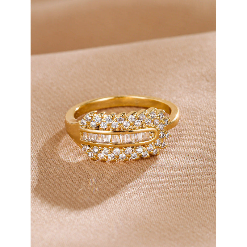Leaves Open Rings For Women In , Electroplated Copper With White Finish