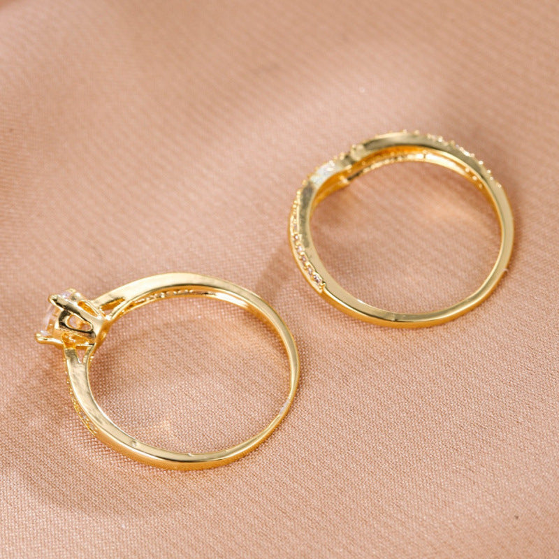 Sweet Couple Rings Featuring Zircon Inlay, Elegant Letter Pattern Design, 1 Pair