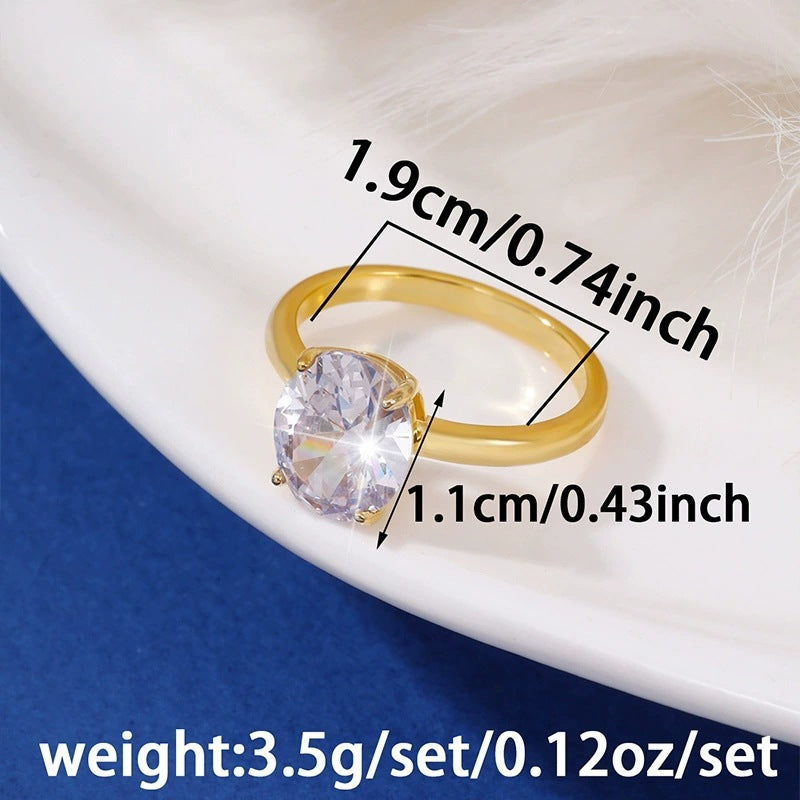Geometric Copper Ring With Zircon Inlay, Electroplated Gold Plating, Simple Style Unisex Jewelry