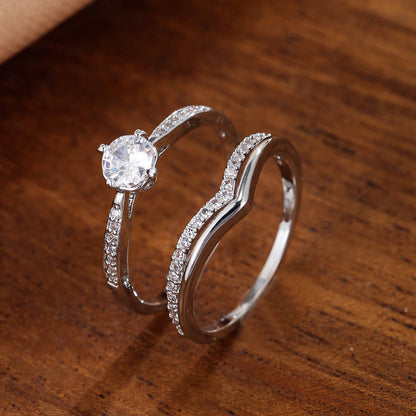 Sweet Couple Rings Featuring Zircon Inlay, Elegant Letter Pattern Design, 1 Pair