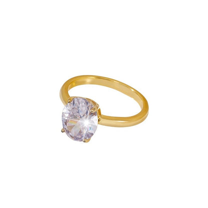 Geometric Copper Ring With Zircon Inlay, Electroplated Gold Plating, Simple Style Unisex Jewelry