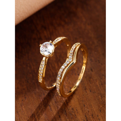 Sweet Couple Rings Featuring Zircon Inlay, Elegant Letter Pattern Design, 1 Pair