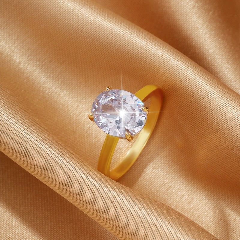 Geometric Copper Ring With Zircon Inlay, Electroplated Gold Plating, Simple Style Unisex Jewelry