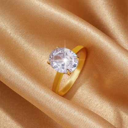Geometric Copper Ring With Zircon Inlay, Electroplated Gold Plating, Simple Style Unisex Jewelry