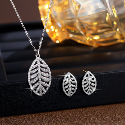 Simple Style Leaves Jewelry Set For Women With Electroplated Brass And Zircon Inlay In Bezel Setting