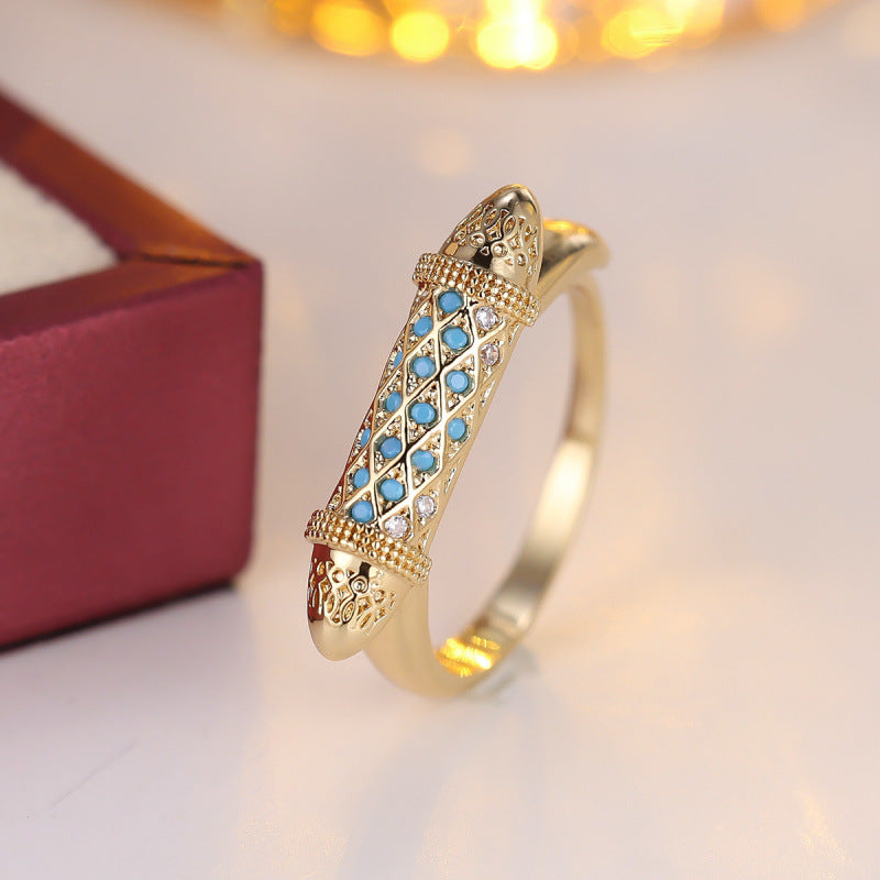 Luxurious Geometric Rings For Women In Electroplated Copper With Zircon Inlay