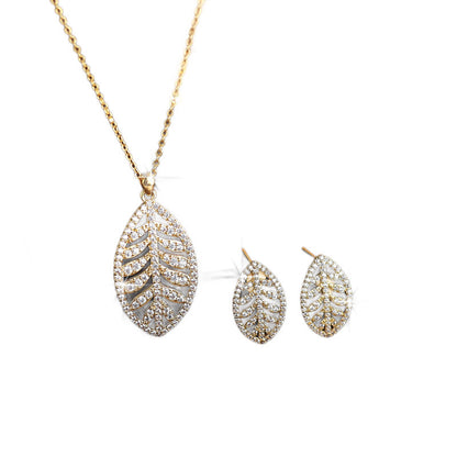 Simple Style Leaves Jewelry Set For Women With Electroplated Brass And Zircon Inlay In Bezel Setting
