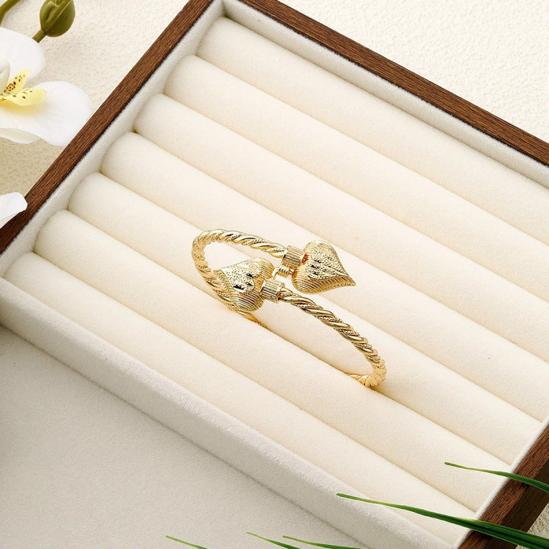 Handmade Brass Heart Shape Bangle In Vintage Style