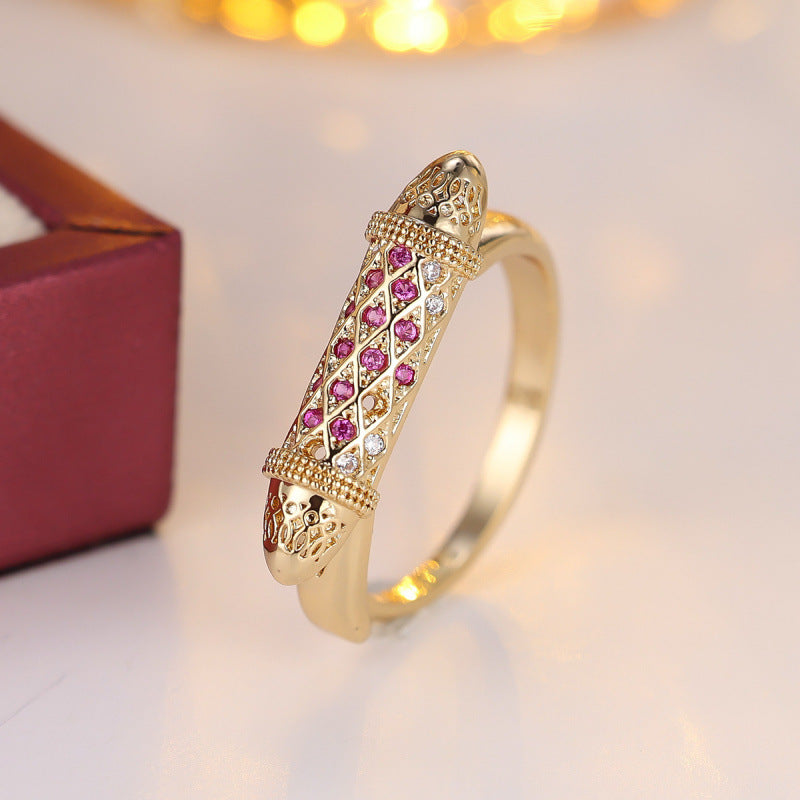 Luxurious Geometric Rings For Women In Electroplated Copper With Zircon Inlay