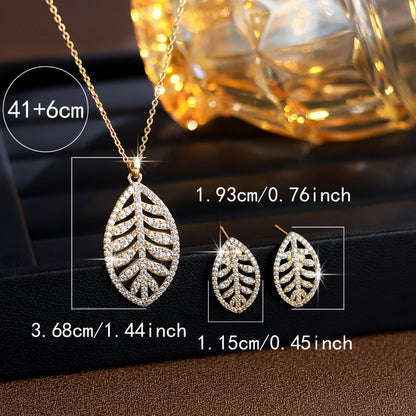 Simple Style Leaves Jewelry Set For Women With Electroplated Brass And Zircon Inlay In Bezel Setting