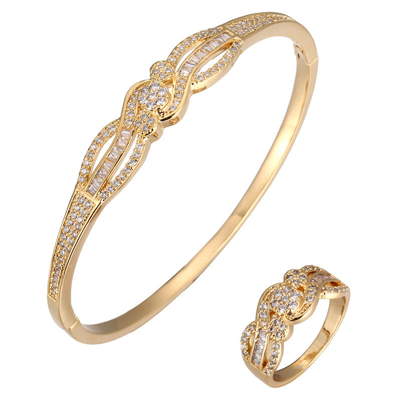 Star Pattern Copper Bangle With Golden Electroplated Finish And Zircon Inlay In Gold