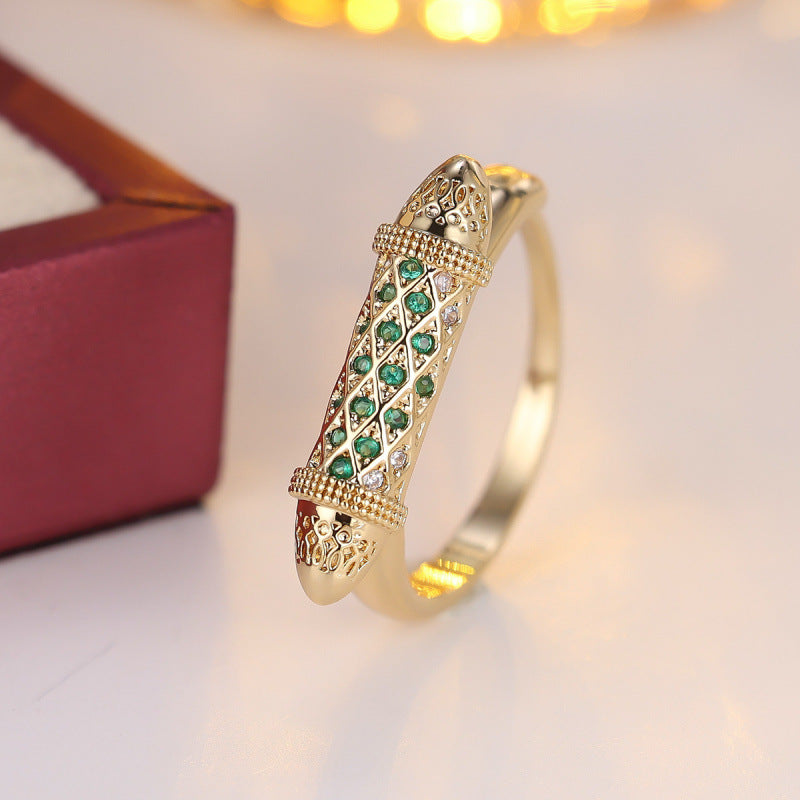 Luxurious Geometric Rings For Women In Electroplated Copper With Zircon Inlay