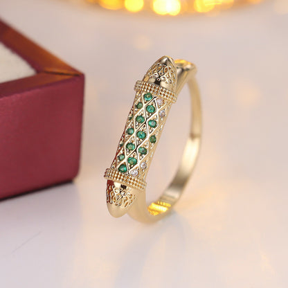 Luxurious Geometric Rings For Women In Electroplated Copper With Zircon Inlay