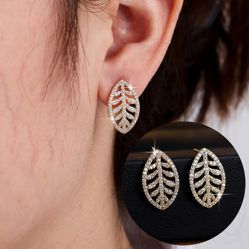 Simple Style Leaves Jewelry Set For Women With Electroplated Brass And Zircon Inlay In Bezel Setting
