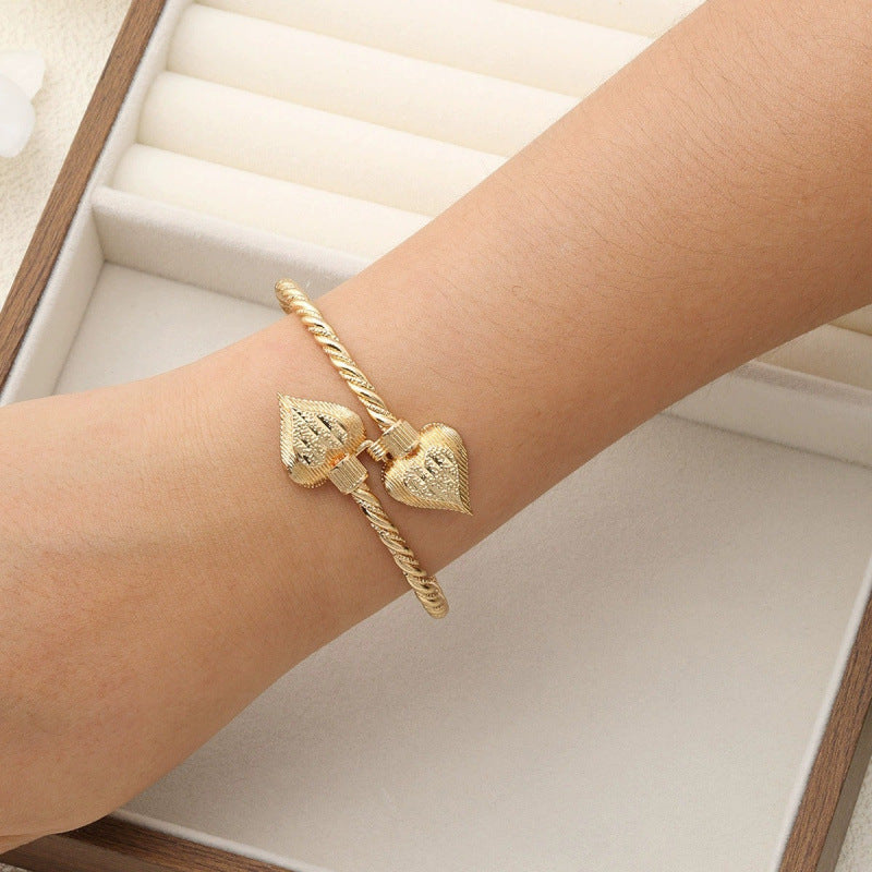 Handmade Brass Heart Shape Bangle In Vintage Style