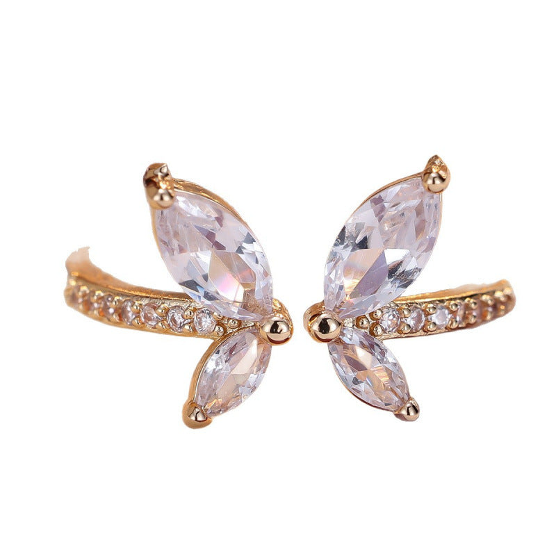 Butterfly Open Ring For Women In Gold Copper With Zircon Inlay