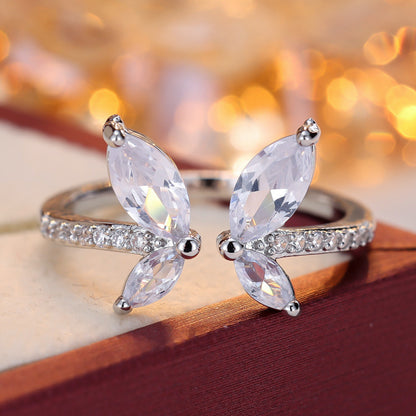 Butterfly Open Ring For Women In Gold Copper With Zircon Inlay