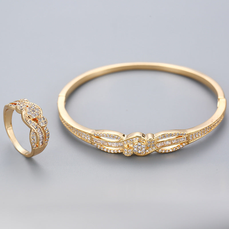 Star Pattern Copper Bangle With Golden Electroplated Finish And Zircon Inlay In Gold