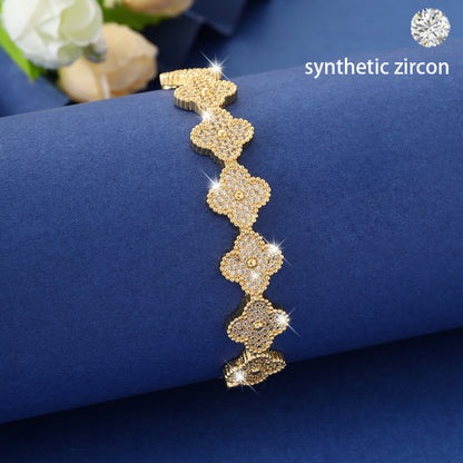 Heart Shape Inlay Bangle For Women, Electroplated Copper With Zircon Inlay, Elegant And Stylish Jewelry