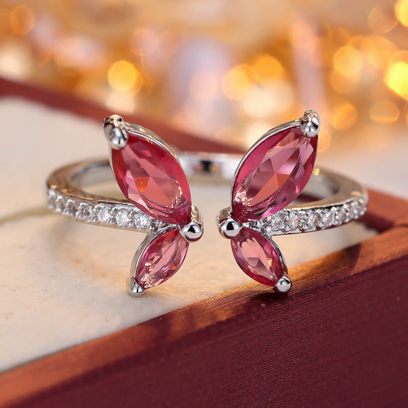 Butterfly Open Ring For Women In Gold Copper With Zircon Inlay